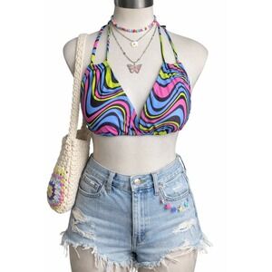 full tilt swim neon y2k swirl triangle bikini top xl